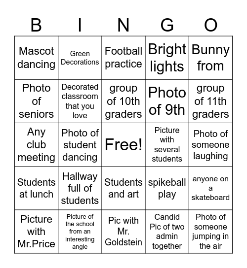 Yearbook Photography Bingo Card