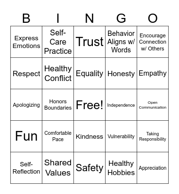 Relationship Green Flags Bingo Card