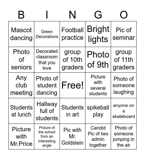 Yearbook Photography Bingo Card