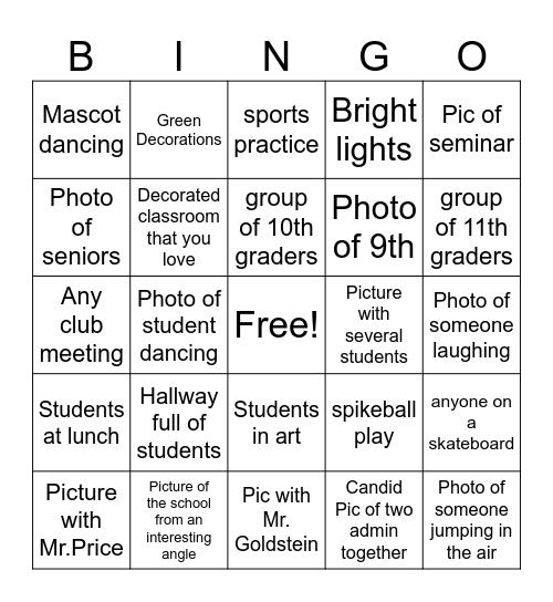 Yearbook Photography Bingo Card