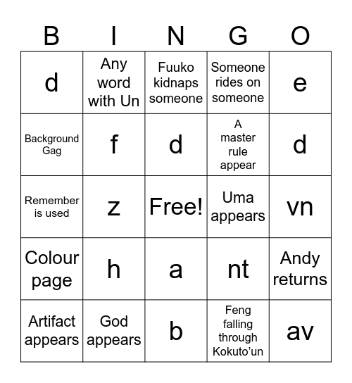 test Bingo Card