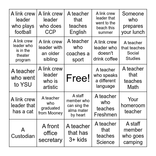 Mooney Bingo Card