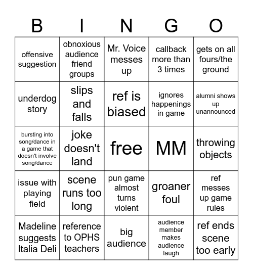 ComedySportz Bingo Card