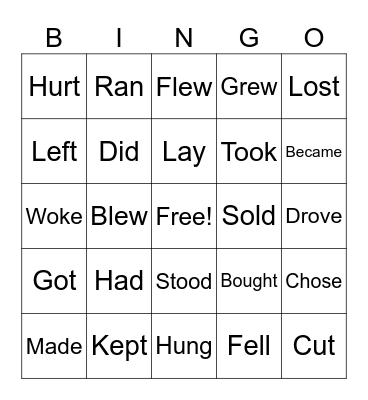 Irregulars verbs Bingo Card