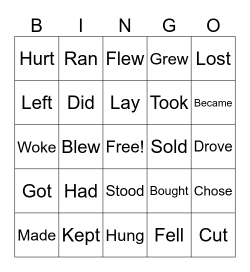 Irregulars verbs Bingo Card