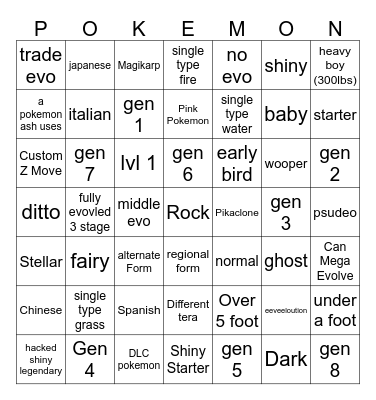 pokemon wonder/ suprise trade Bingo Card