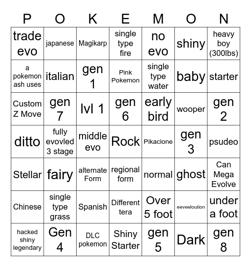 pokemon wonder/ suprise trade Bingo Card