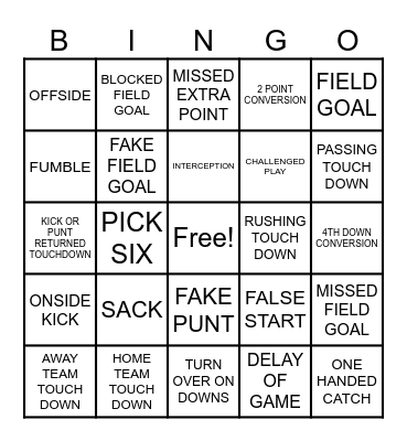 FOOTBALL BINGO! Bingo Card