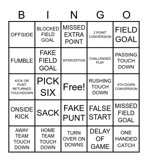 FOOTBALL BINGO! Bingo Card