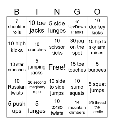 Physical Education (PE) Bingo Card