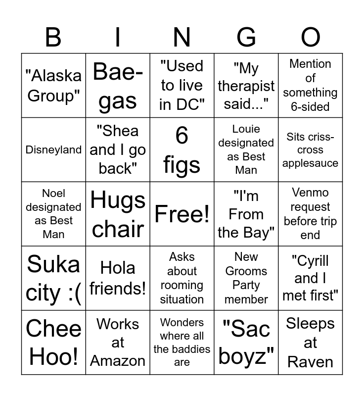 Here Comes The One Upper Bingo Card