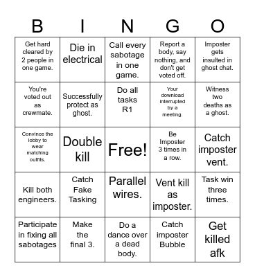 Among us Bingo Card