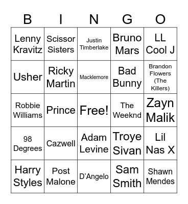 HUNKS OF POP Bingo Card