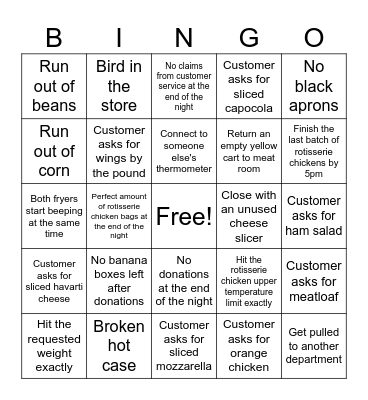 Deli Bingo Card