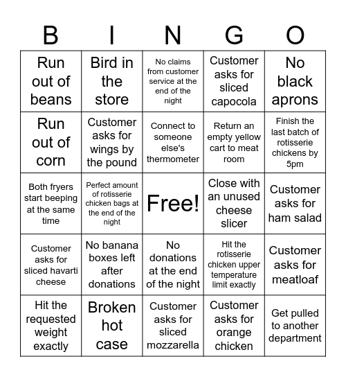 Deli Bingo Card