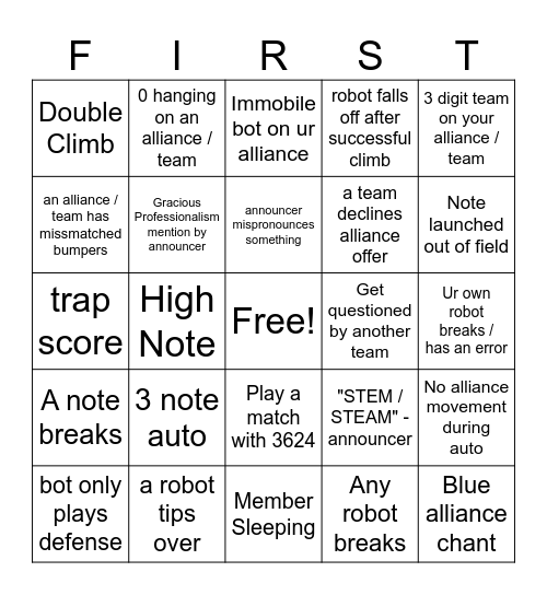 6423 HHH Invitational Bingo Card