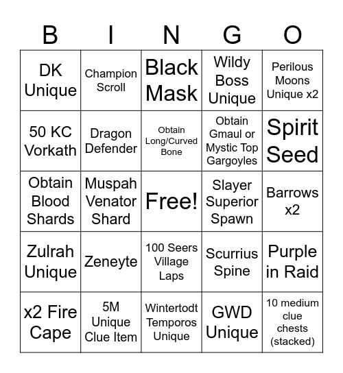OSRS Bingo Card