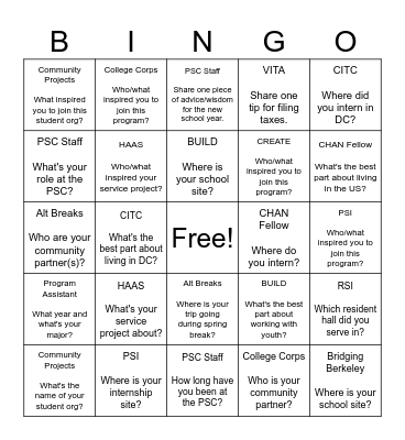 PSC BINGO Card