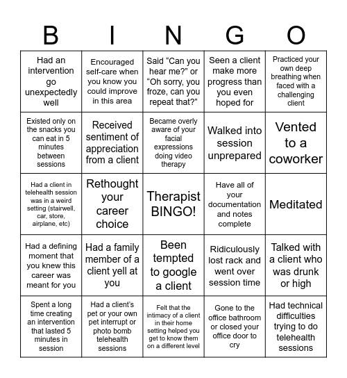 Therapist BINGO Card