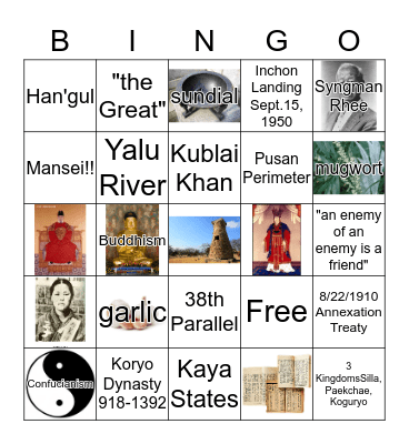 Korea Camp Bingo Card