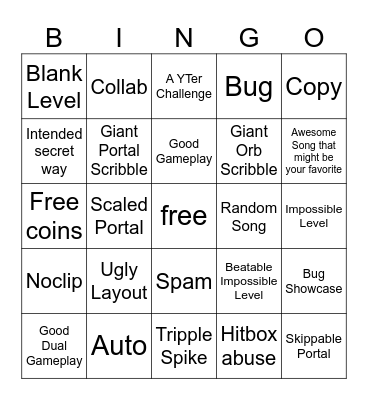 Recent Tab Bingo (Geometry Dash) Bingo Card