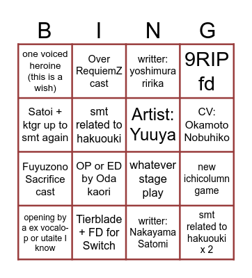 Otomate party 2024 Bingo Card