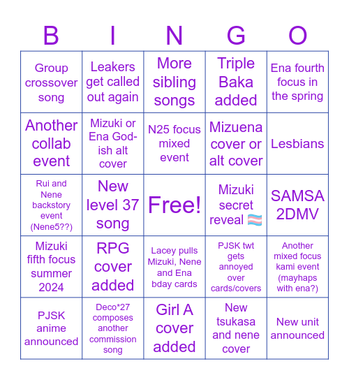 Lacey 2024 PJSK bingo (as of March 2023) Bingo Card