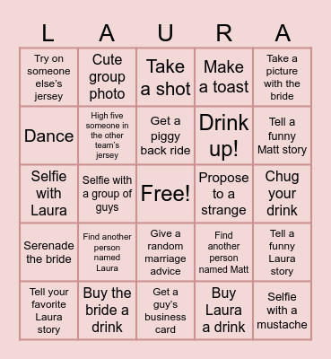 Laura’s Bachelorette Bingo Card