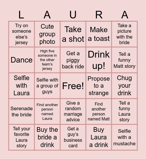 Laura’s Bachelorette Bingo Card