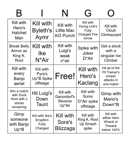 Smash Move Bingo Card