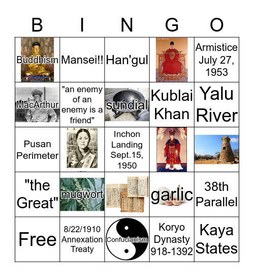 Korea Camp Bingo Card