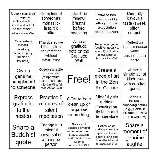 A Mindful Rager Bingo Card