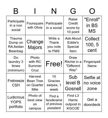 Ehouse Bingo Card