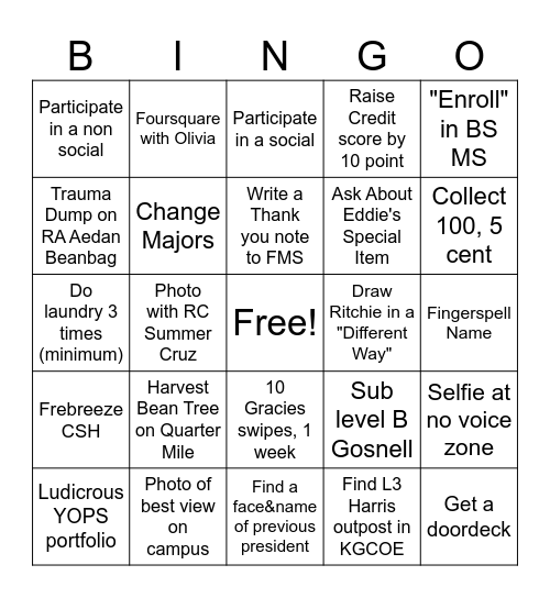 Ehouse Bingo Card