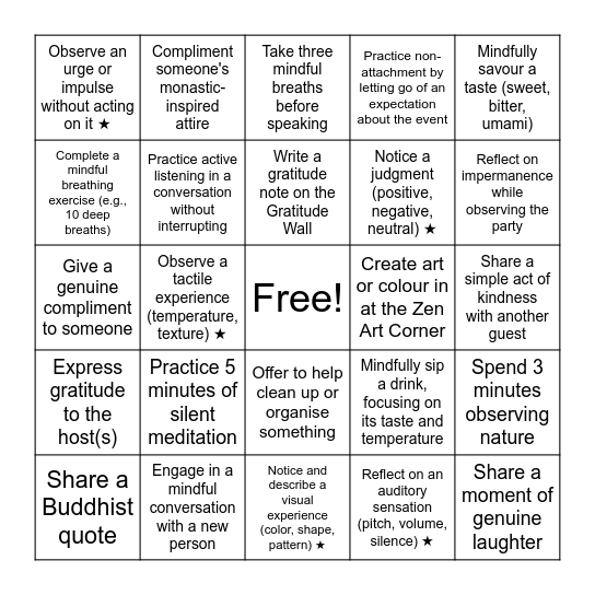 A Mindful Rager Bingo Card