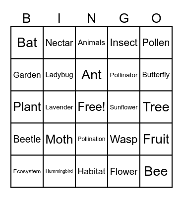 Pollinator Bingo Card