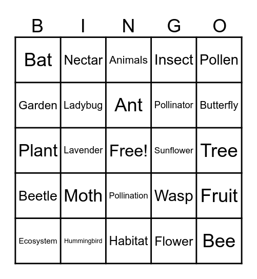 Pollinator Bingo Card