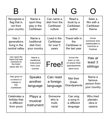 Find Someone Who...Caribbean Ice Breaker Bingo Card