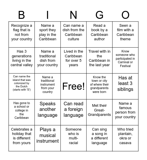 Find Someone Who...Caribbean Ice Breaker Bingo Card