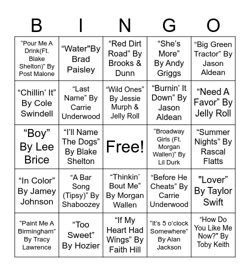 COUNTRY MUSICAL BINGO #3 Bingo Card
