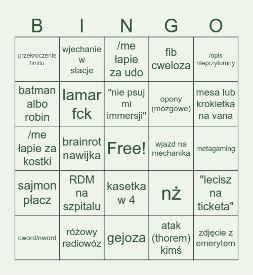 Bingo Awokado RP Bingo Card