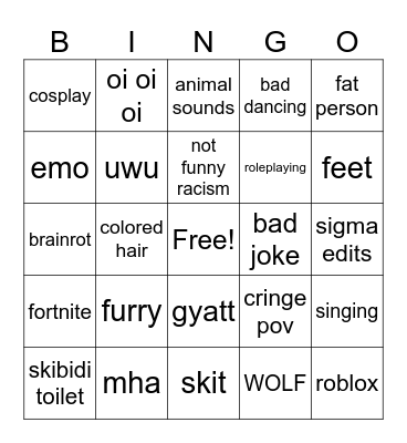 cringe bingo Card