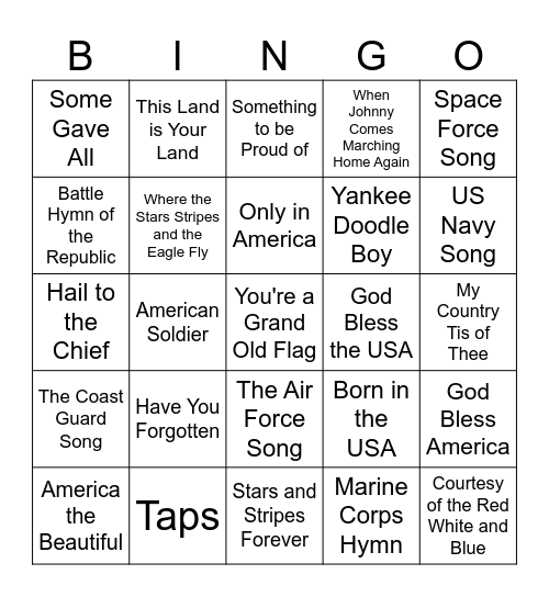 America Bingo Card