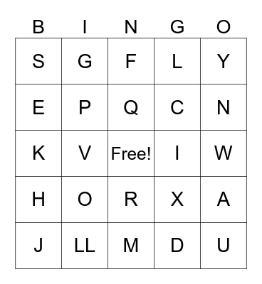 Spanish Alfabeto Bingo Card