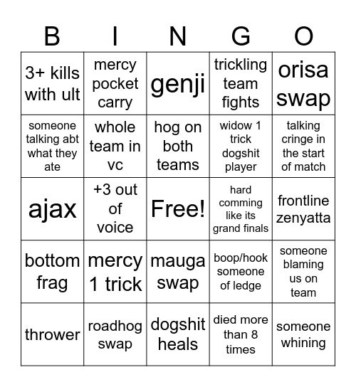 ow stream Bingo Card