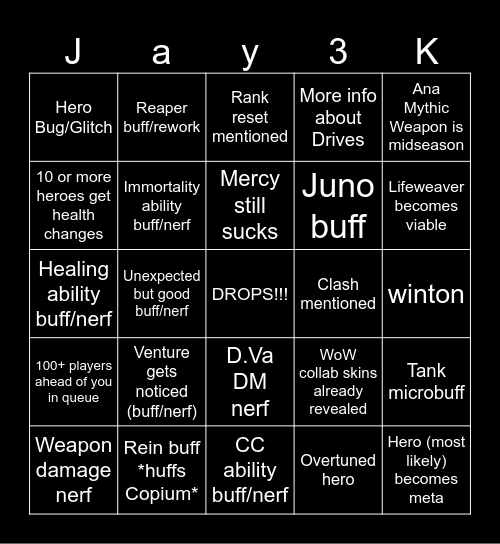 Overwatch Season 12 Bingo Card