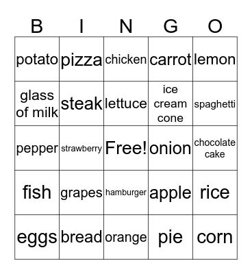 Food Bingo Card