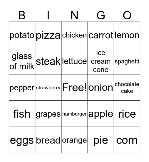 Food Bingo Card