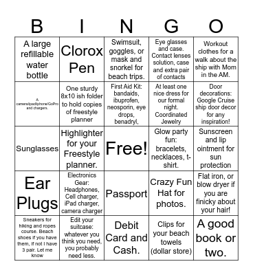 Preparation Bingo Card