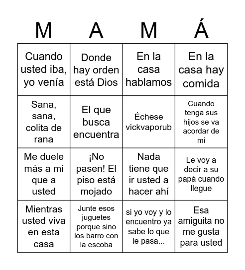 BINGO FRASES DE MAMÁ Bingo Card